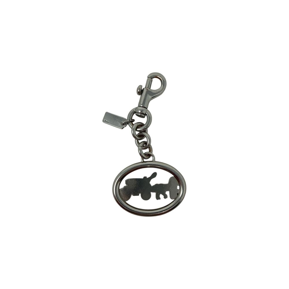Coach Horse and Carriage Purse Charm Key Ring silver color